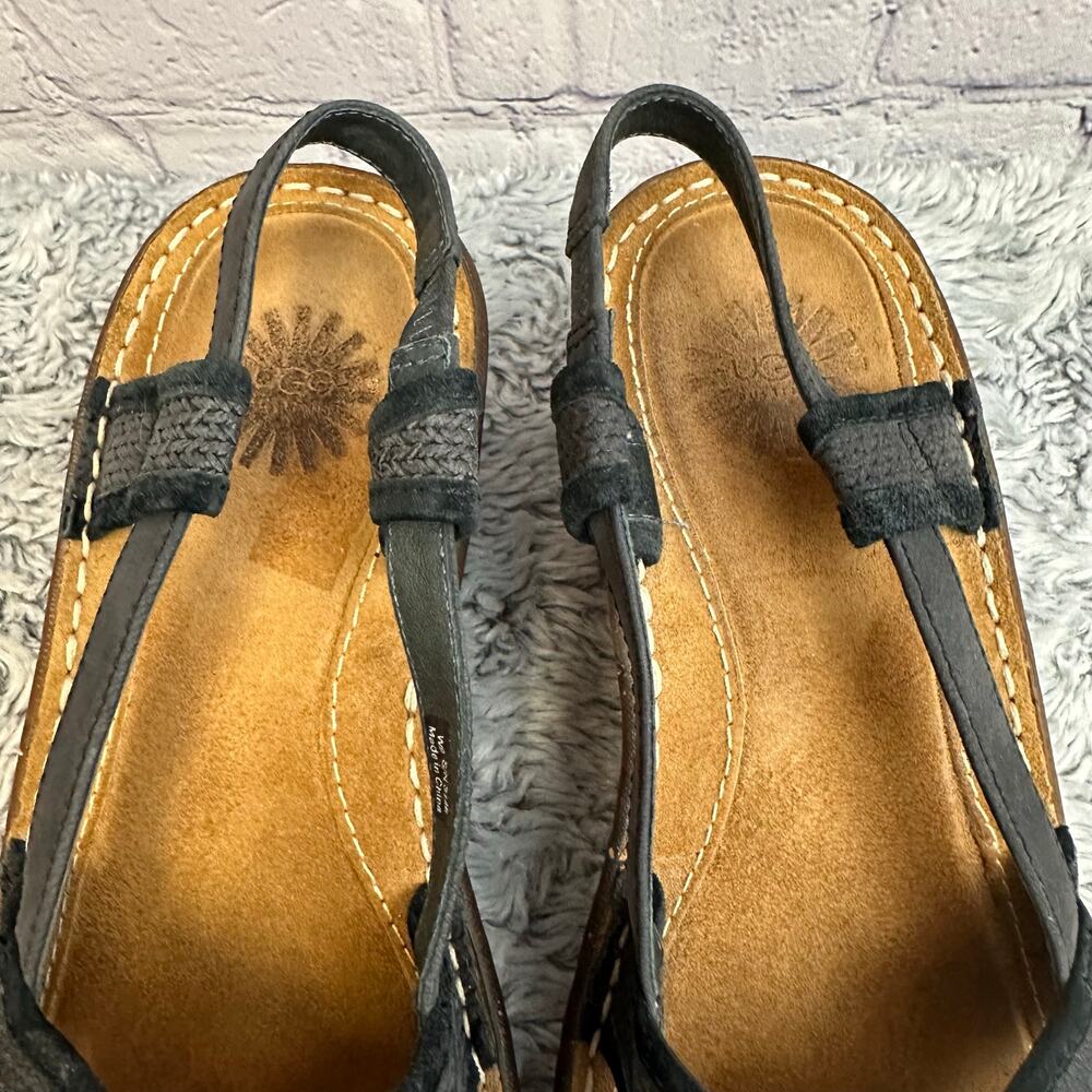 UGG Mayley Slingback Wedge Sandals Black Strappy Women's 9 Summer - Picture 3 of 9